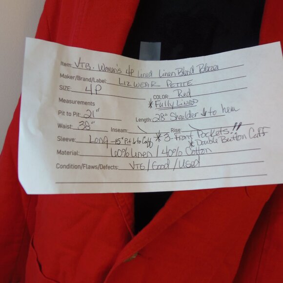 Vintage 80s Liz Wear Petite Red Linen Blend Blazer SZ 4P Office Costumer - Picture 2 of 9